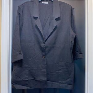 Apparenza Vintage black 1-button blazer with front pockets and shoulder pads 1X